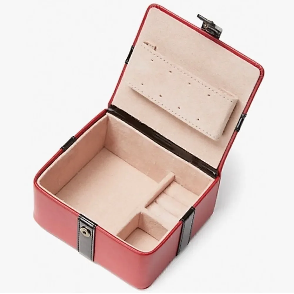 KATE SPADE GIFT/CANDY BOX LEATHER JEWELRY BOX IN RED CURRANT BLACK BOW NEW